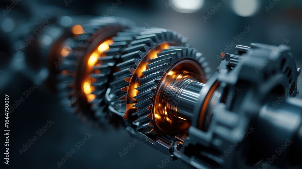 Poster a close-up view of interlocking gears with glowing elements, showcasing intricate mechanical design 