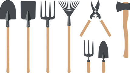 Assortment of gardening tools isolated against white backdrop