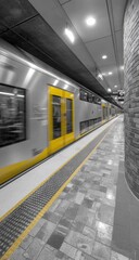 Obraz premium Subway train at station platform. Interior perspective
