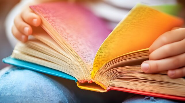 Children Holding Open Colorful Books in Cozy Classroom Soft Pastel Pages perfect for literacy campaign visuals, early education posters, reading program brochures and childhood development blogs