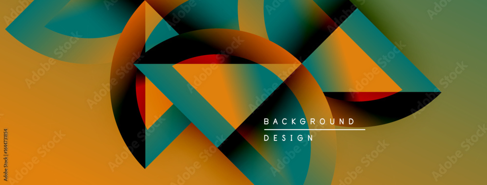 Poster abstract geometric design. orange, teal, black gradients create dynamic shapes. modern background su