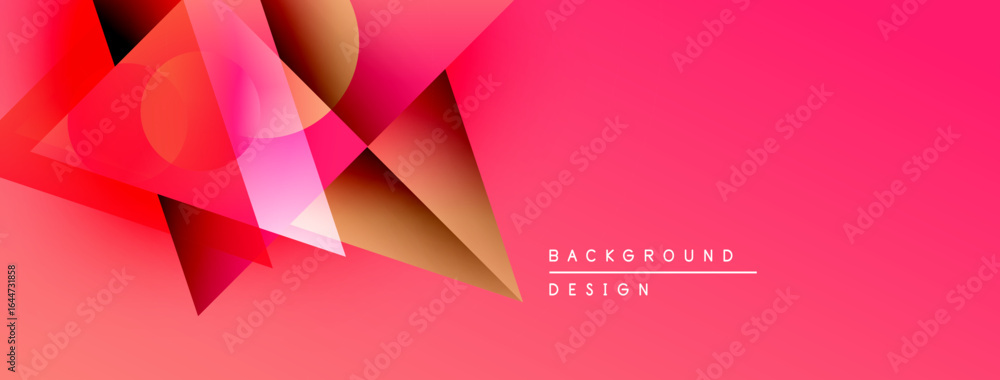 Poster abstract geometric shapes overlap, creating vibrant pink gradient background. modern design elements