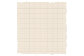 Torn-edge squared notebook paper lying on transparent background, providing clean writing surface for creative content