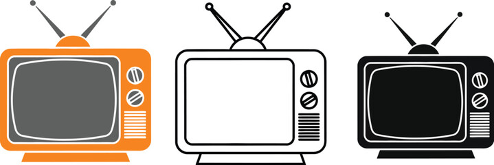 Three retro televisions in different styles and colors shown
