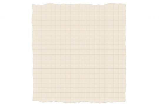 Torn-edge squared notebook paper lying on transparent background, providing clean writing surface for creative content