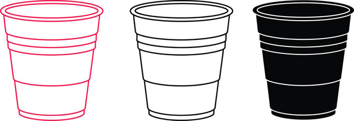 Three cups in different styles red outline and black silhouette