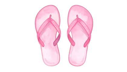 Watercolor illustration of pink flip flops on a white background perfect for summer and beach