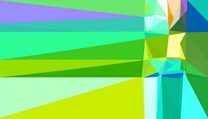Abstract geometric art with vibrant green, teal, and purple hues forming a polygonal pattern