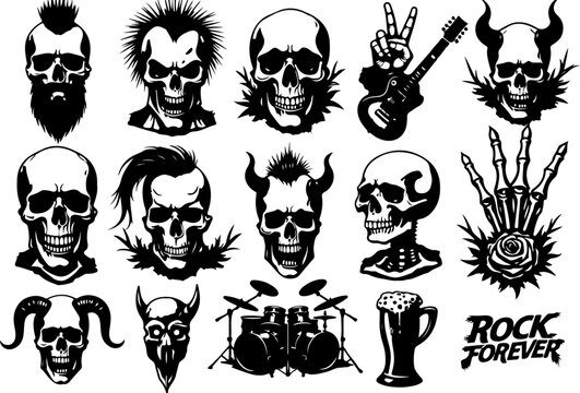 "Hardcore Metal Skull & Music Vector Collection" vector bundle