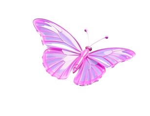Pink 3D Cartoon Butterfly with Transparent Wings