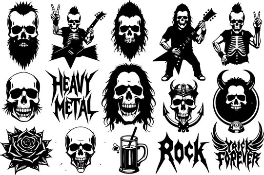 "Hardcore Metal Skull & Music Vector Collection" vector bundle