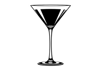 Sleek black and white martini glass silhouette with dark liquid, perfect for stylish bar or celebration themes.