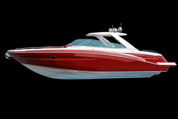 Red and white boat, side profile, isolated