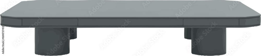 Poster a gray rectangular coffee table with rounded edges and cylindrical legs on a white background space