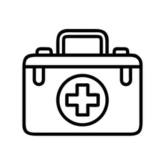 Obraz premium First aid kit vector icon, emergency safety equipment sign, minimal outline design