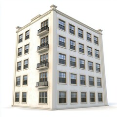 Obraz premium Off White Multistory Building with Classical Details Rendered on White Background