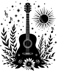 Floral Acoustic Guitar Tattoo Design music inspired tattoo,  graphics