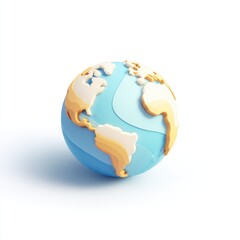 Naklejka premium Stylized 3D globe, light blue with pale yellow landmasses, smooth, rounded contours, simple cartography