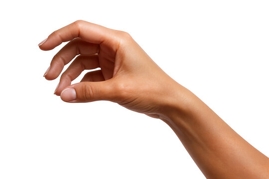 Elegant female hand reaching out gracefully against a transparent background.