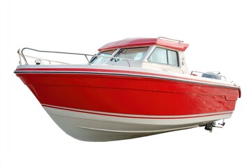 Red and beige motorboat, front view, isolated
