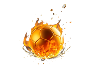 Golden Soccer Ball on Fire Fiery Sports Theme