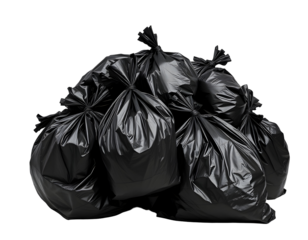 Pile of black garbage bags ready for disposal