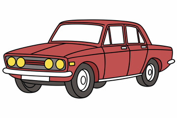 Red FourDoor Sedan Car Cartoon Illustration of a Classic Automobile with White Background