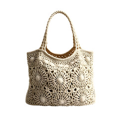 Crochet Tote Bag - Cream Colored Bohemian Handbag