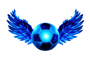 Blue Soccer Ball with Fiery Wings
