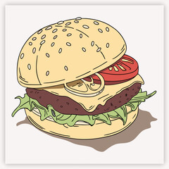 Cartoon burger set. Vector illustration.