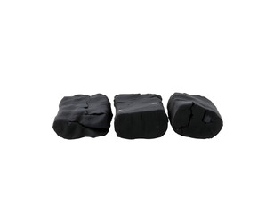 Three Pieces of Charcoal on Transparent Background