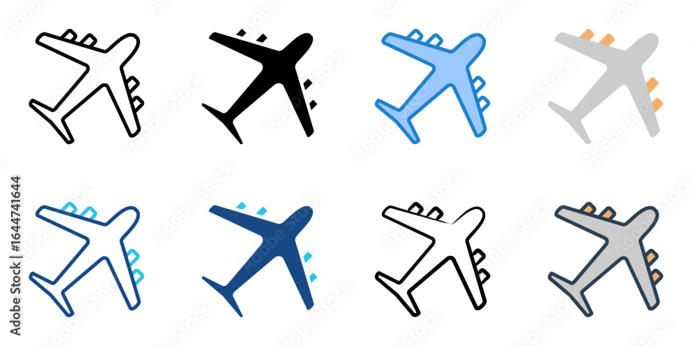 Poster airplane icon set multiple style collection