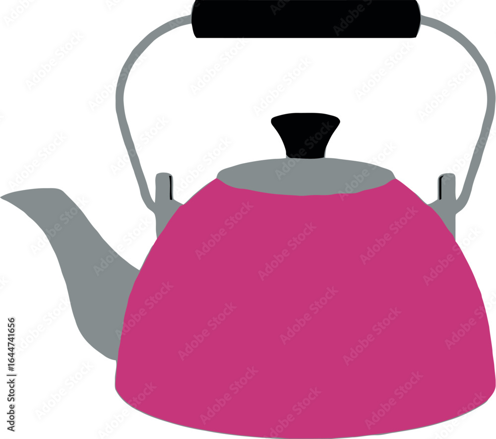 Aufkleber a pink kettle with a gray spout and a black handle isolated on a white background in a simple style