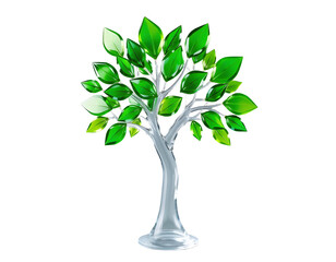 Glass Tree with Green Leaves on Transparent Background