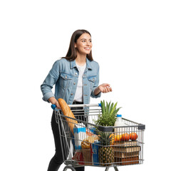 young woman with shopping cart