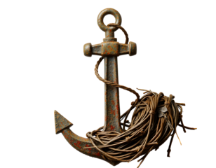 Weathered Anchor with Rope Symbol of Maritime and Rust