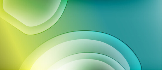 Abstract background features layered curves. Colors transition from yellow, green, to blue. Smooth gradients create soft visual effect.