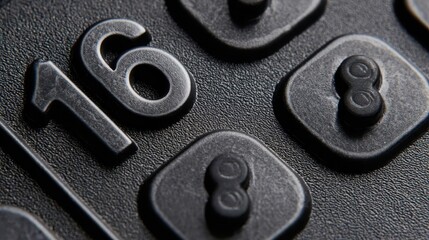 Close-up of embossed numbers on a dark surface.
