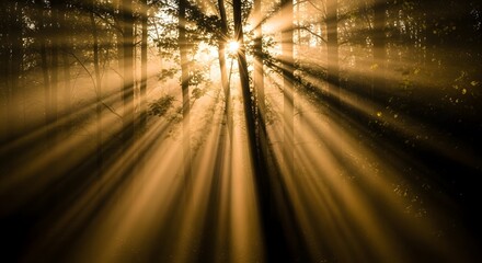 Golden Sunlight Piercing a Misty Forest