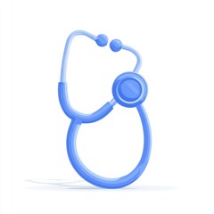 Light-blue stethoscope graphic, 3D style, isolated on white.  A medical instrument, featuring rounded tubes, earpieces, and a diaphragm, stands out against a plain backdrop. 