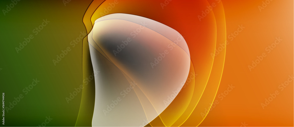 Poster abstract flowing shapes, vibrant colors blend. green transitions to orange, creating dynamic visual 