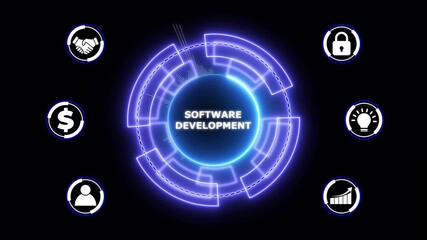 Modern software development concept. business technology virtual screen background. performance metrics, and business insights from large data sets ,network , business ,technology concept animation - Powered by Adobe