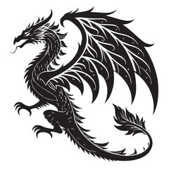 black fire dragon Silhouette Vector, High Quality Illustration on White Background
