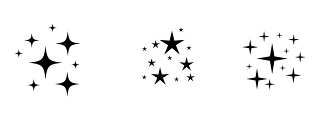 Symmetrical Starburst Icon Sets – Minimalist Black Vector for UI Highlights