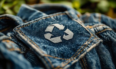 Eco-friendly garments featuring the recycle symbol, promoting the idea of recycling textiles and adopting sustainable fashion practices that reduce environmental impact, Generative AI