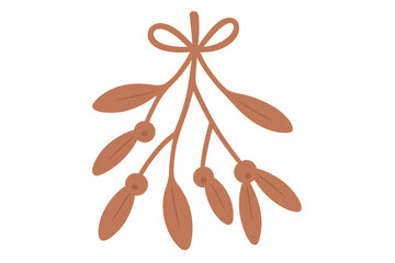 Christmas mistletoe branch with berries and ribbon bow on transparent background