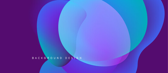 Abstract fluid shapes overlap, creating vibrant purple, blue gradients. Modern design element for backgrounds, presentations.
