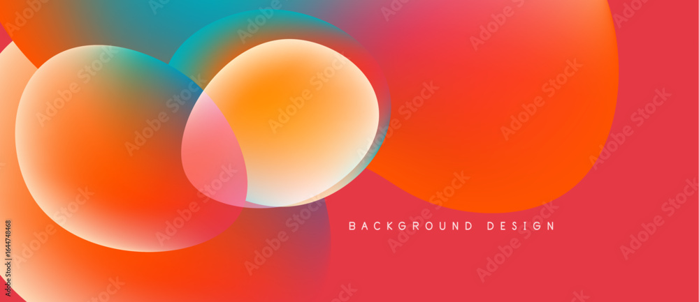 Poster abstract vibrant background features overlapping colorful circles. gradient hues blend orange, teal,