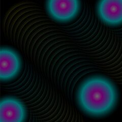 Abstract glowing circles with wavy lines on a dark background