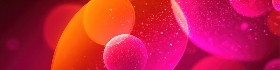 Luminous spheres with glowing particles on a vibrant background, abstract design